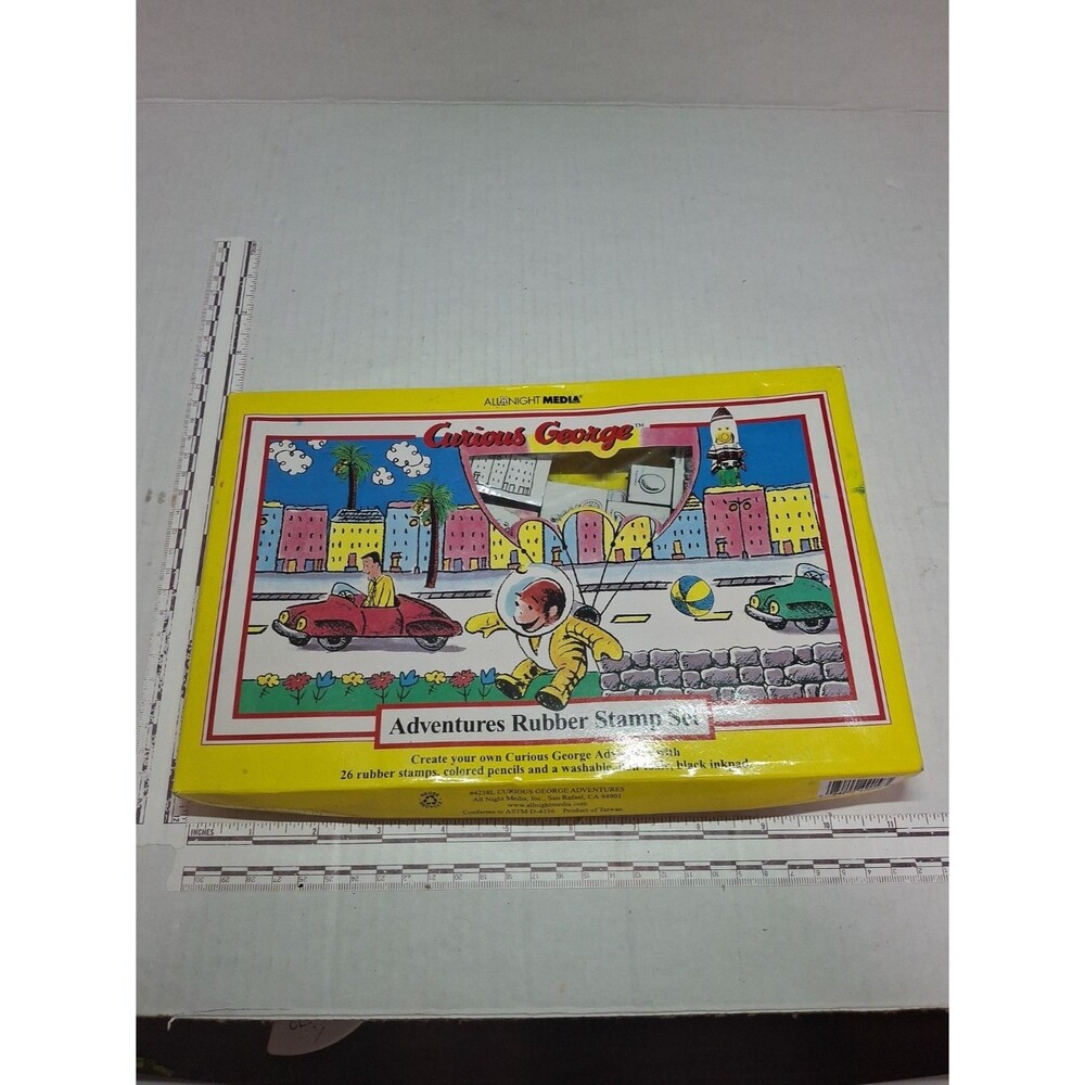 Vintage Curious George Adventures Rubber Stamp Set All Night Media In Box Retro